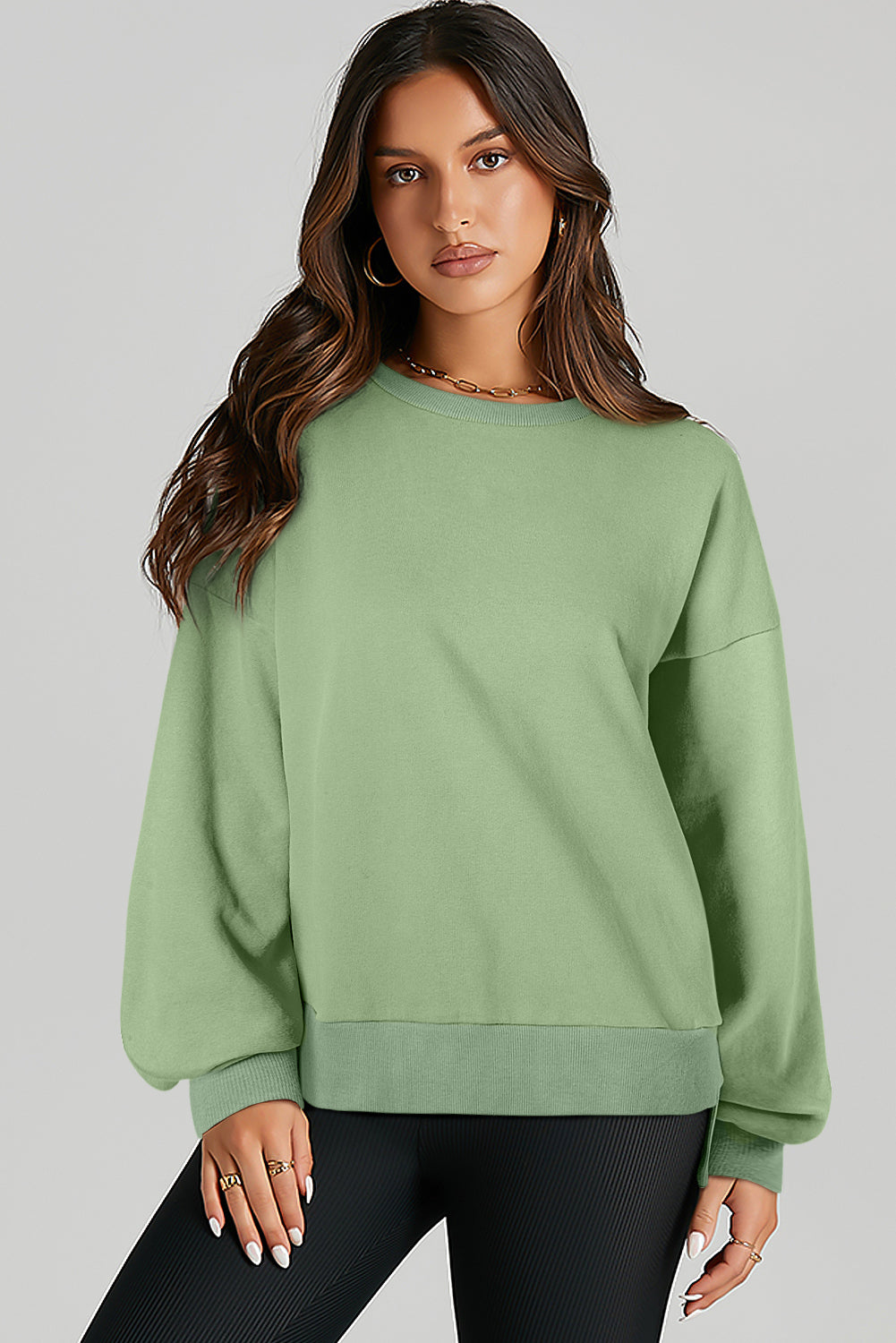 Valerian Solid Fleece Lined Drop Shoulder High Low Sweatshirt