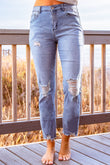 Sky Blue Ripped Slim Fit Washed Jeans