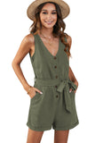 Button V Neck Romper with Belt