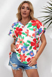 Flower Print Chest Pocket V Neck Blouse