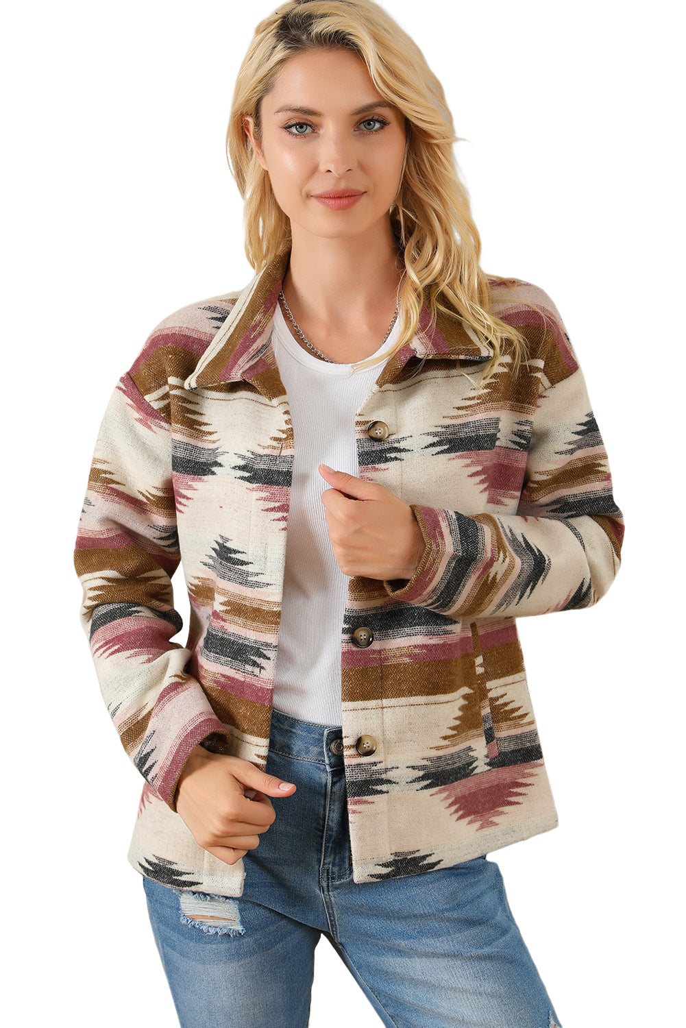 Multicolor Aztec Print Zipped Split Neck Hoodie