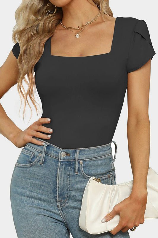 Overlap Short Sleeve Square Neck Bodysuit