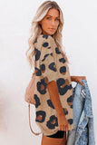 Leopard Splicing Sleeve Ruffle Loose Sweatshirt