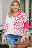 Plus Size Leopard Patchwork Short Sleeve Top