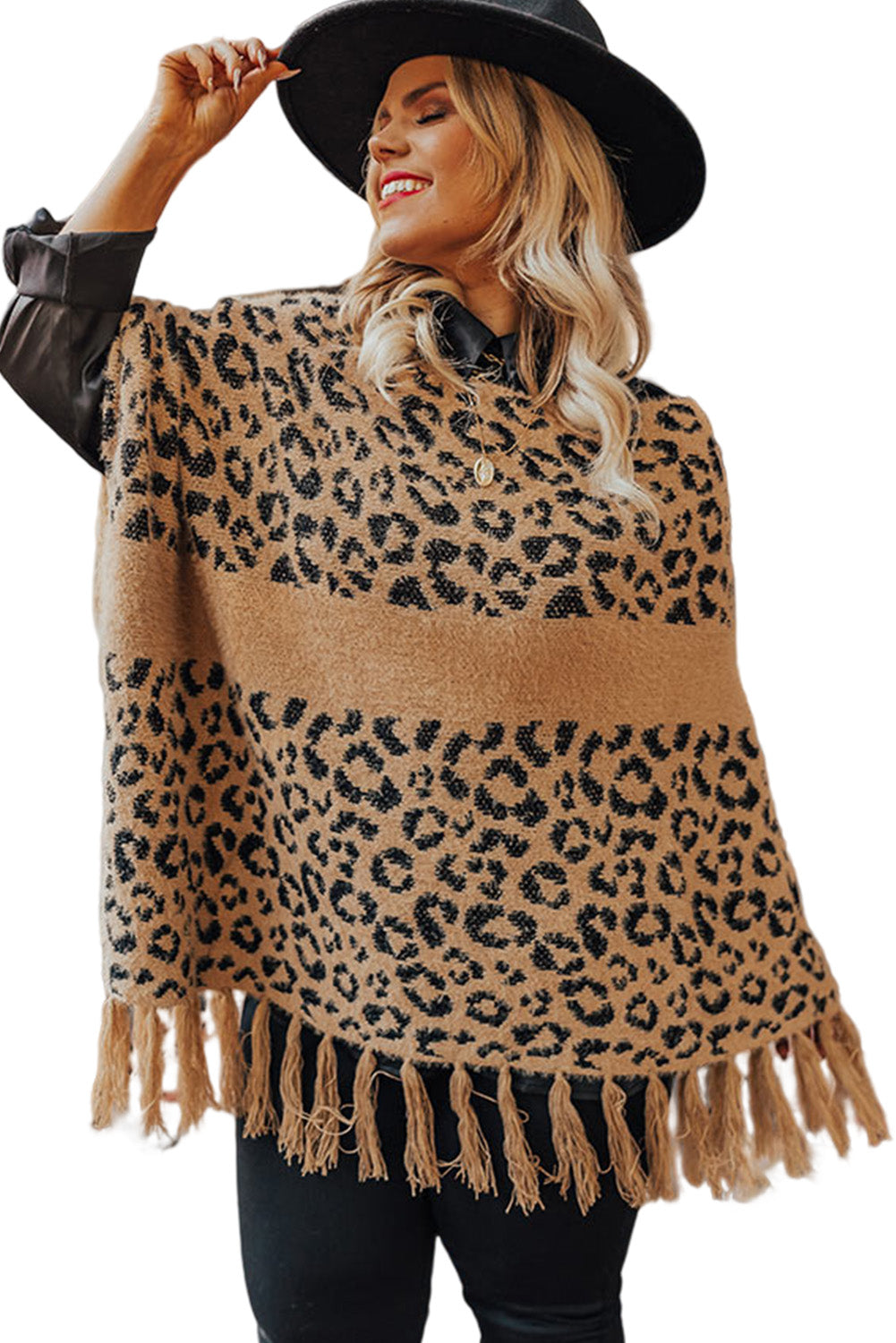 Plus Size Tasseled Hem Draped Poncho