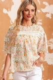 Floral Print Wide Ruffle Sleeves Blouse