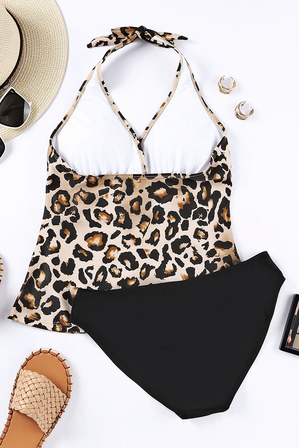 Leopard Halter Camisole and Panty Tankini Set