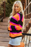 Striped Colorblock Drop Shoulder Slouchy Cardigan