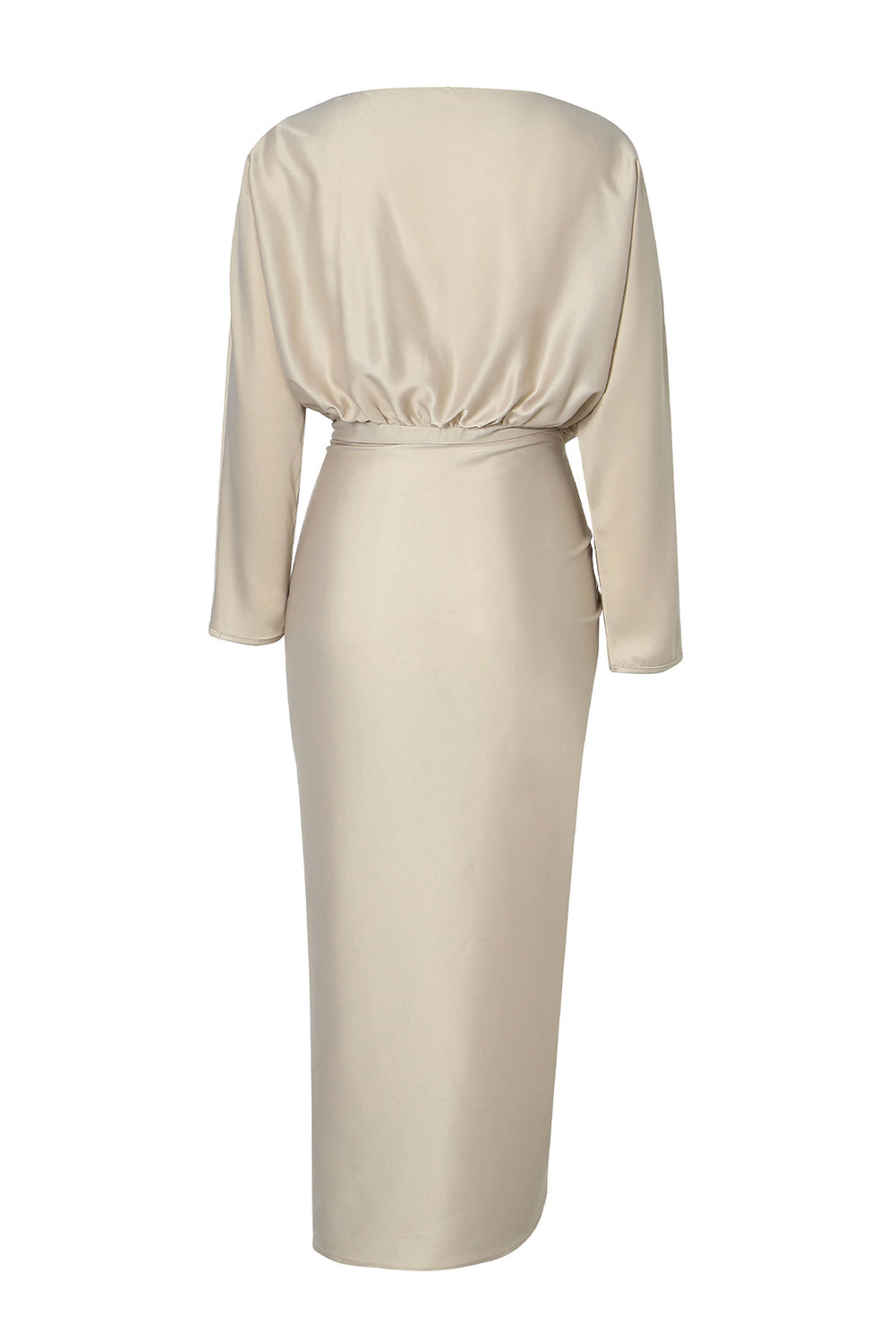 Satin Wrap Tie Side Boat Neck Long Sleeve Dress