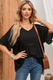 Ruffled Lace Detail Loose V Neck Top