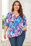 Chemisier Floral Bleu Ciel à Col en V et Manches Dolman Grande Taille