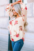 Floral Print V Neck Button Down Blouse