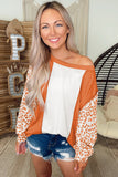 Apricot Colorblock Leopard Sleeve Patchwork Top