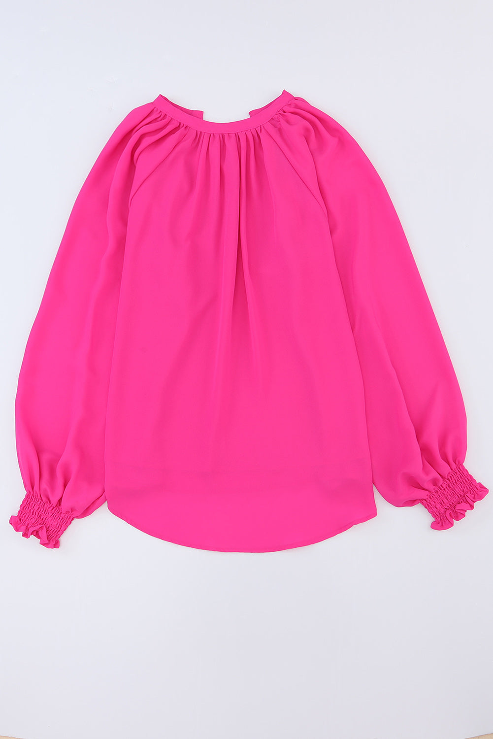 Purple Pleated V Neck Puffy Sleeve Blouse