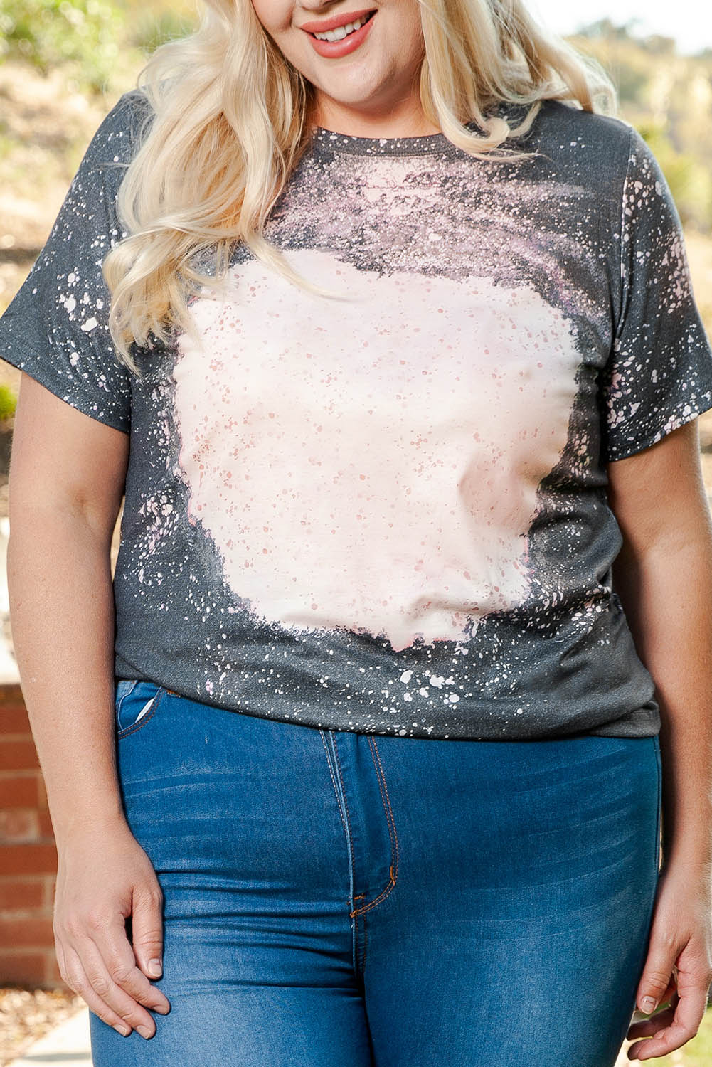 Plus Size Bleached Tie-dye Print T-shirt