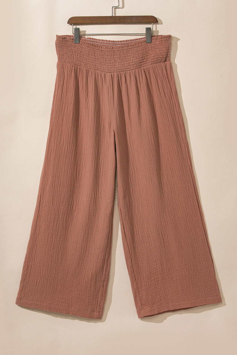 Pink Textured High Waist Wide Leg Plus Size Pants