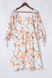 Plus Size Square Neck Tie Sleeve Floral Dress