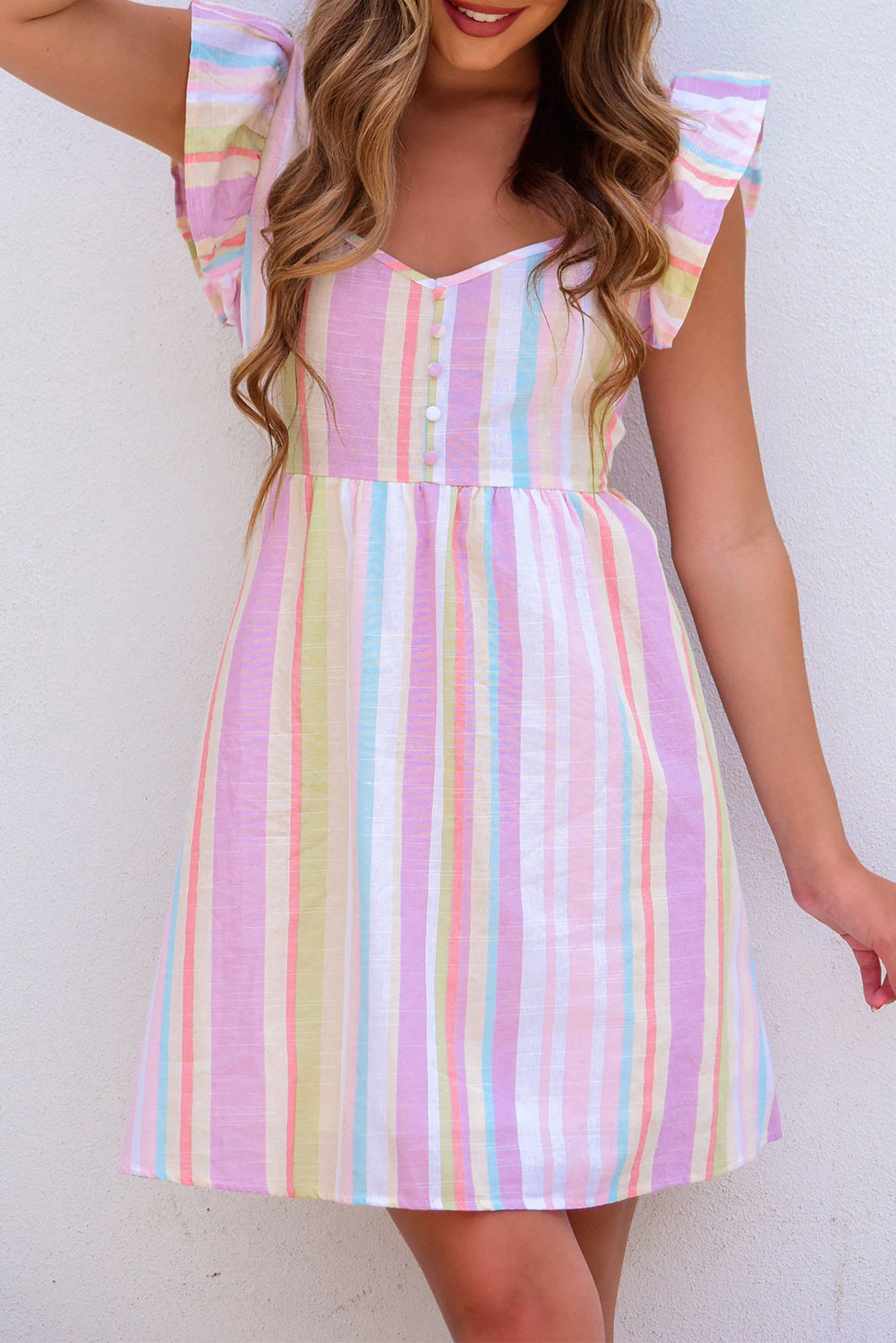 Striped Tiered Ruffle Cap Sleeve Top