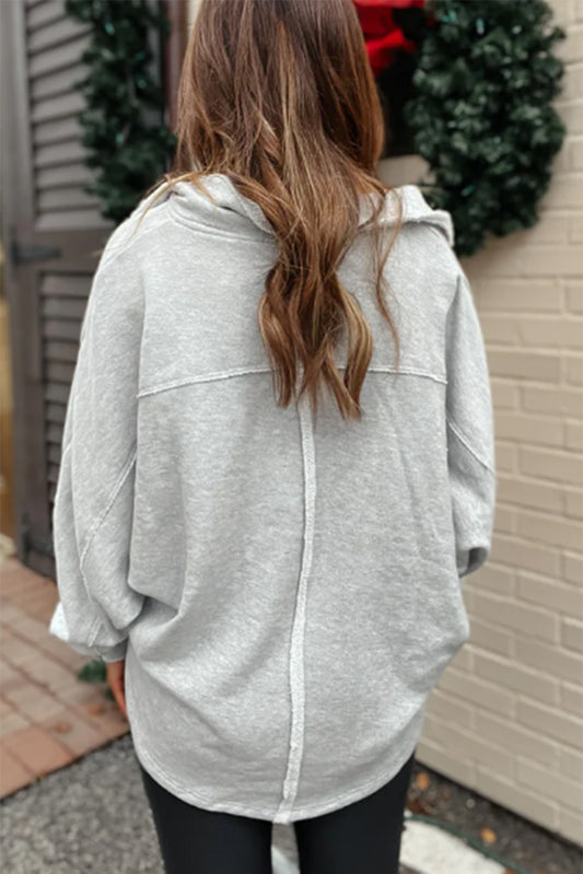 Gray Exposed Seam Double Chest Pocket Sweatshirt