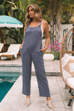 Distressed Trim Crinkle Pocketed Jumpsuit