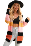 Waffle Knit Color Block Open Front Cardigan