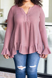 Plus Size Ruffled Waffle Knit Babydoll Top