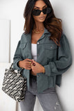 Gray Exposed Seam Patchwork Raw Hem Buttoned Jacket