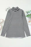 Striped Print Textured Knit Long Sleeve Tee