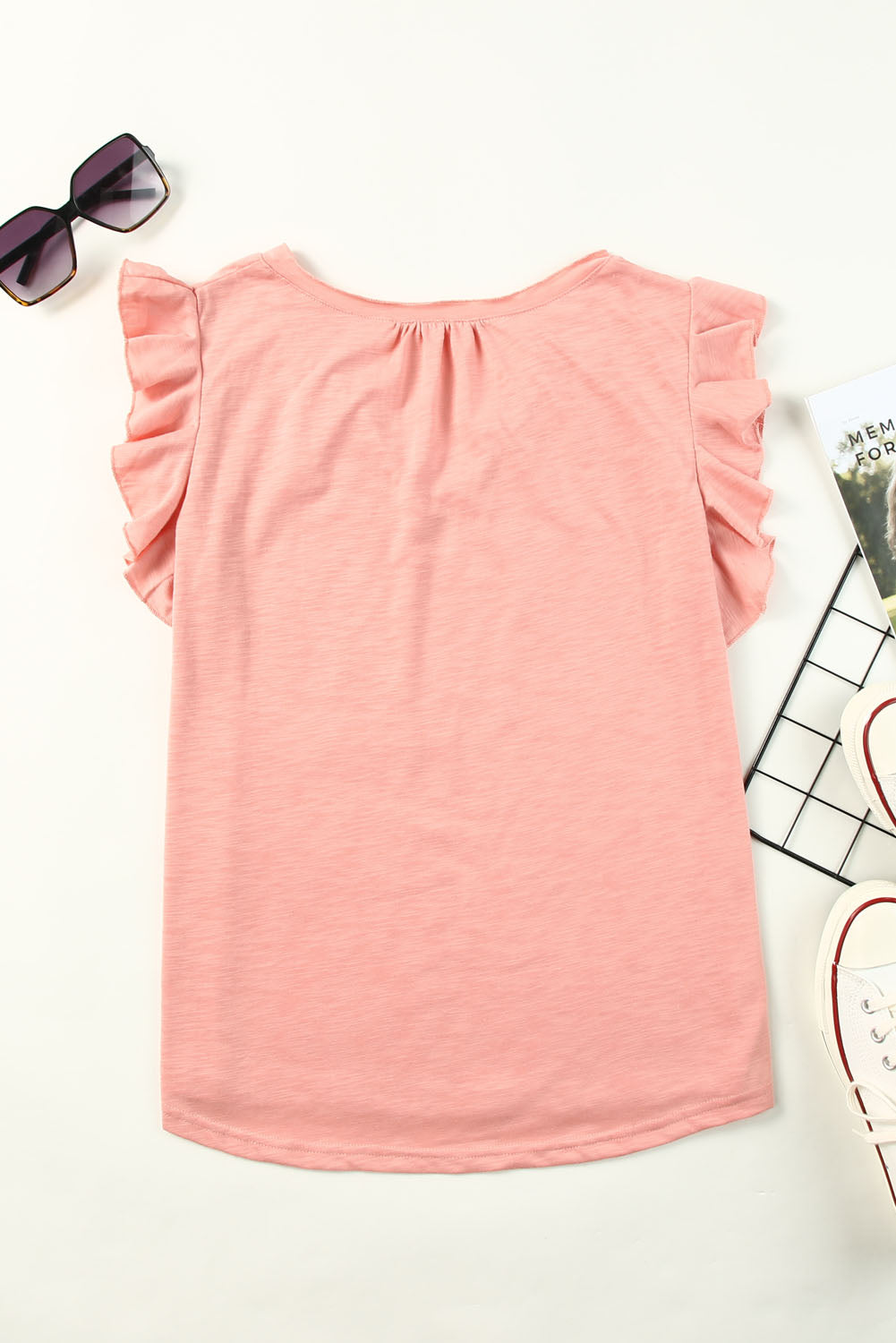 Casual Solid V Neck Butterfly Sleeve Top