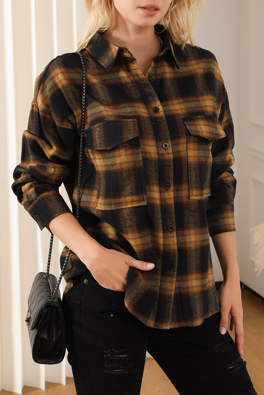 Plaid Pattern Flap Pockets Csual Shirt