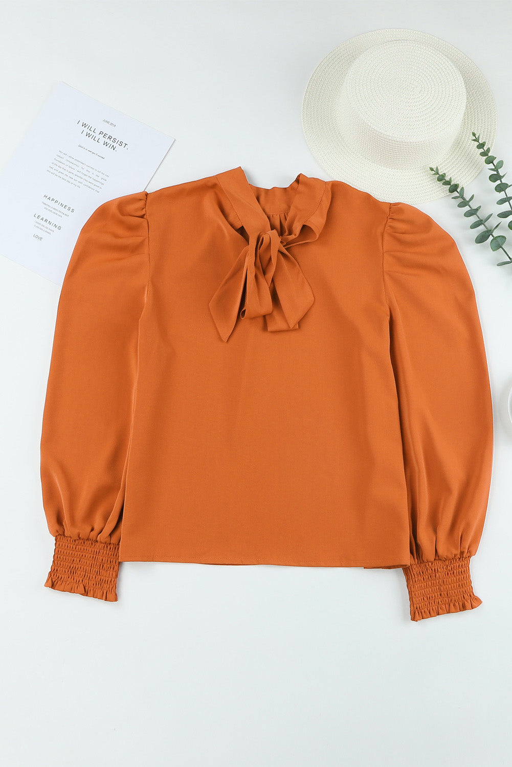 Long Bubble Sleeve Mock Neck Chiffon Blouse