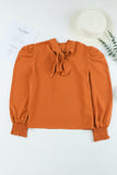 Long Bubble Sleeve Mock Neck Chiffon Blouse