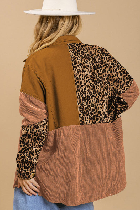 Leopard Patchwork High Low Shirt Jacket