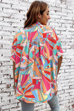 Abstract Geometry Print Half Puff Sleeve Loose Shirt