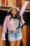 Pink Fringe Plus Size Cropped Jacket