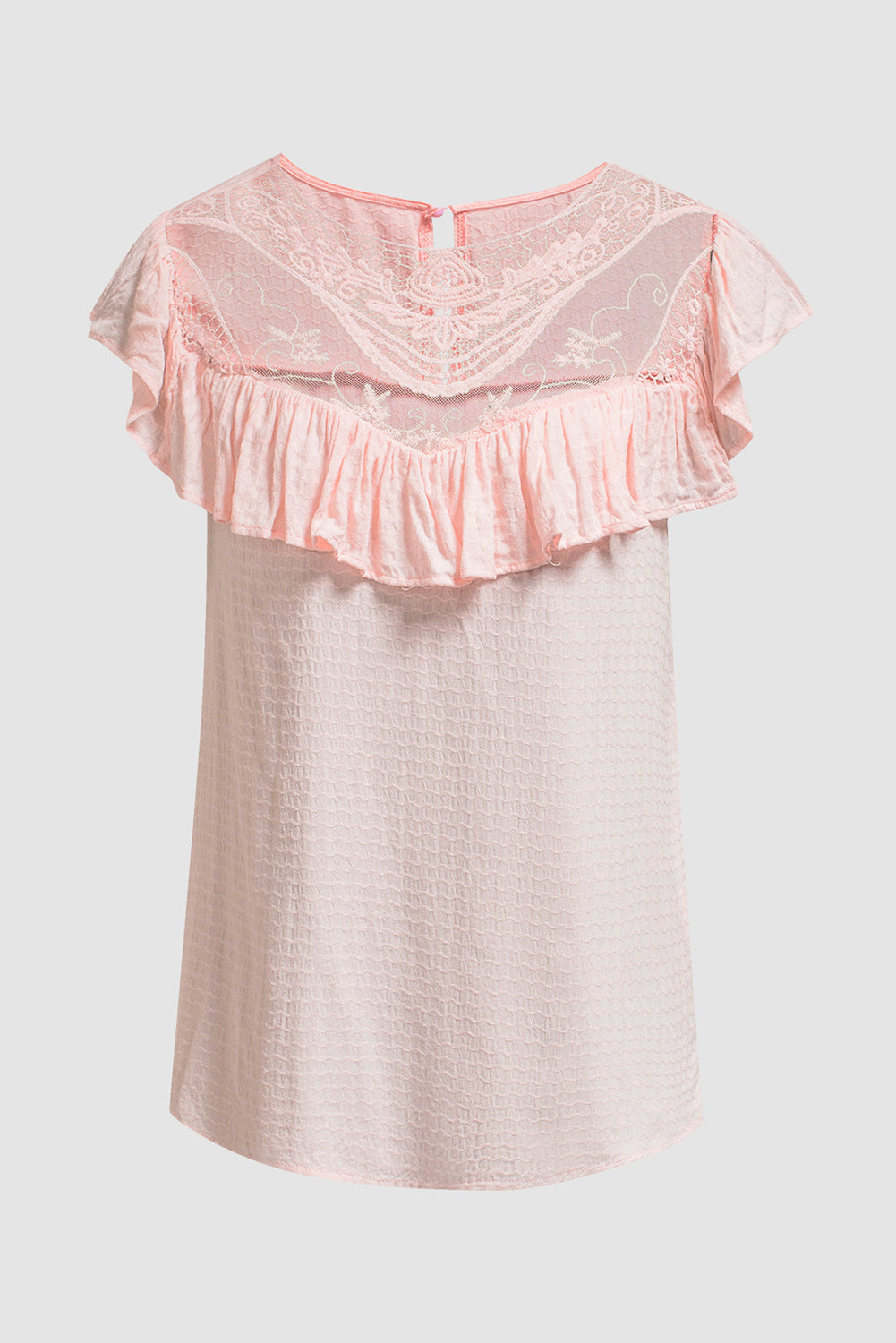 Lace Splicing Ruffled Short Sleeve T-shirt