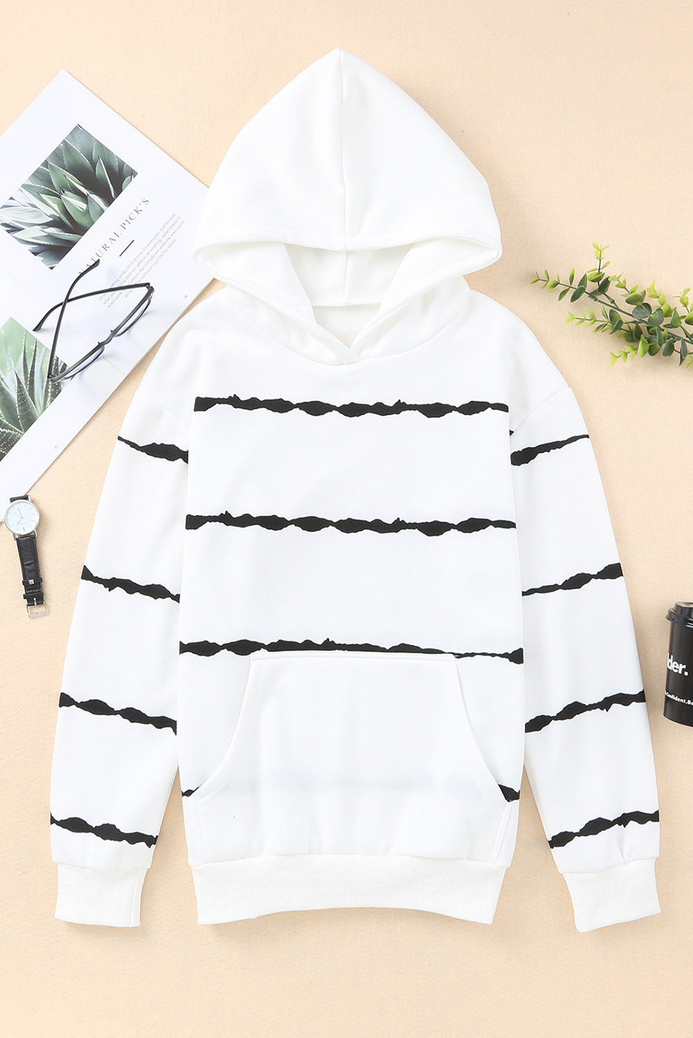 Irregular Striped Kangaroo Pocket Hoodie