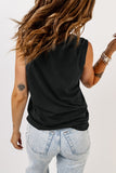 Broken Hole Detail Sleeveless Crew Neck Tank Top