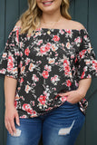 Floral Print Off Shoulder Plus Size Blouse