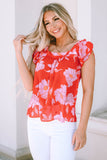 Floral Square Neck Ruffle Sleeve Blouse