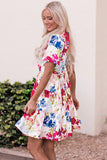 Sweet Floral Wrap V Neck Skater Dress