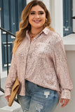 Sequin Long Sleeve Button-Up Plus Size Shirt