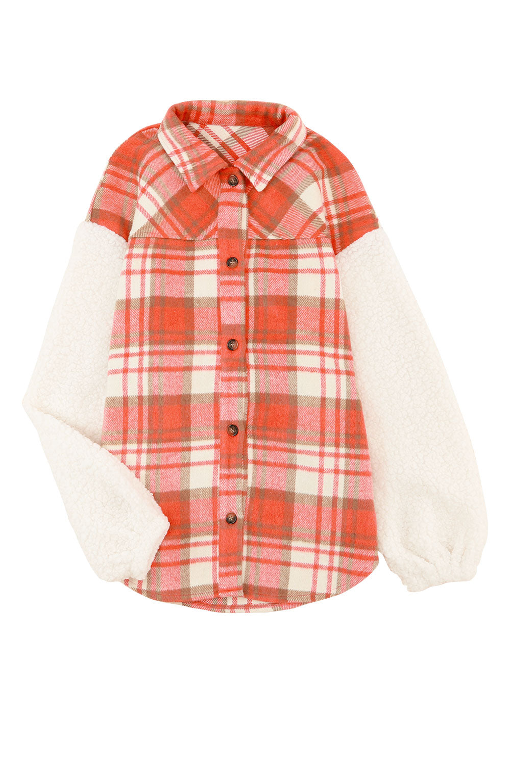 Sherpa Sleeve Plaid Print Shacket