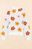 Sweet Flower Knitted Ribbed Hem Sweater