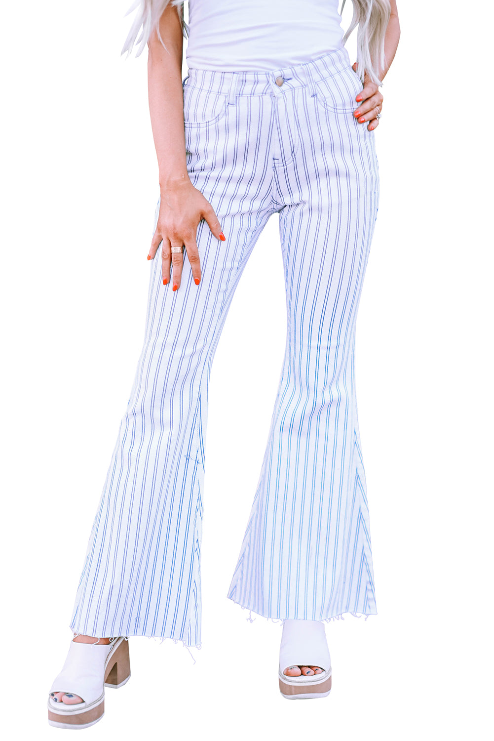 High Waist Striped Print Flared Pants