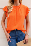 Crinkled Textured Ruffled Puff Sleeve Blouse