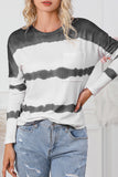 Tie Dye Striped Loose Knitted Long Sleeve Top with Slits