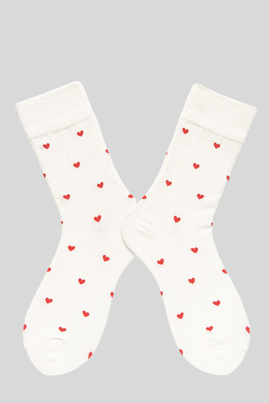 White Valentines Heart Pattern Crew Socks