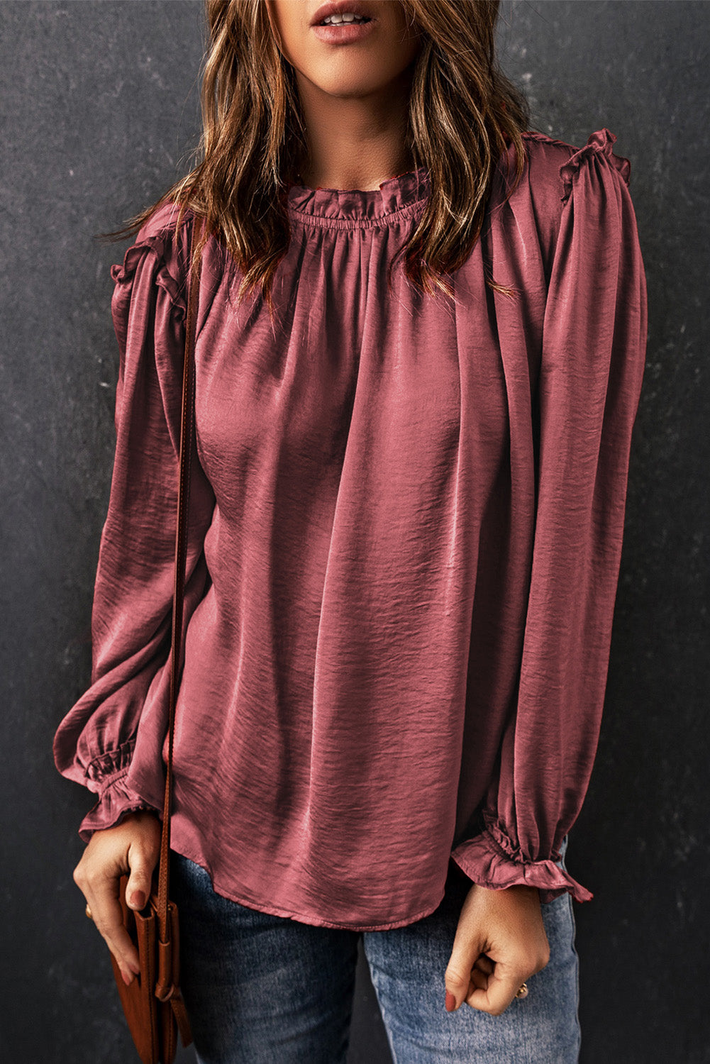 Frilled Neck Ruffled Long Sleeve Blouse