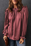 Frilled Neck Ruffled Long Sleeve Blouse